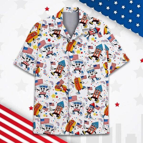 Hot Dog Fireworks Patriotic Food Hawaiian Shirt