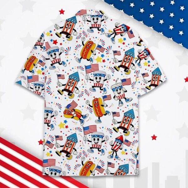 Hot Dog Fireworks Patriotic Food Hawaiian Shirt