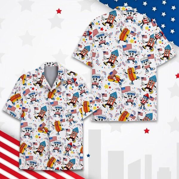Hot Dog Fireworks Patriotic Food Hawaiian Shirt