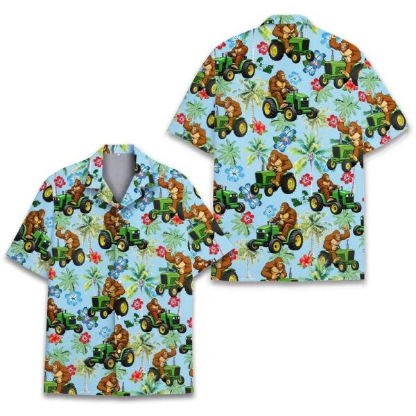 Funny Bigfoot Tractor Hawaiian Shirt Funny Bigfoot Tractor Hawaiian Shirt