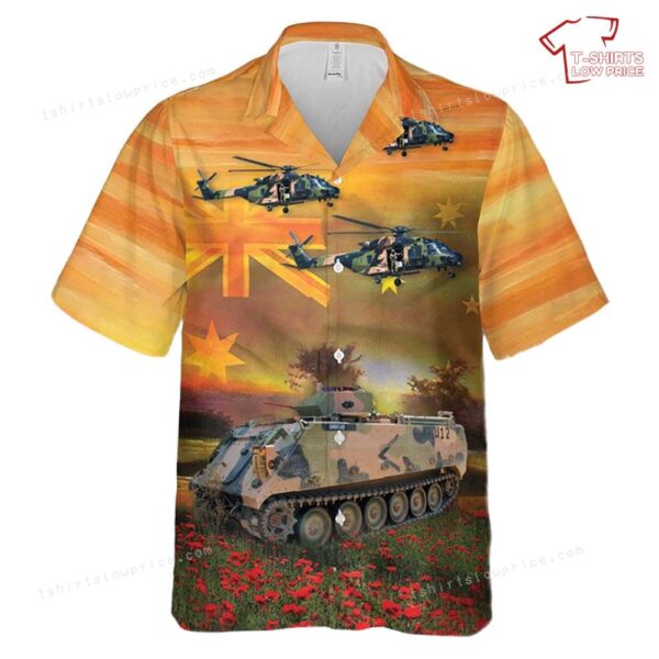 Australian Army M113 Armoured Personnel Carrier & NHI MRH-90 ANZAC Day Red Poppy Hawaiian Shirt