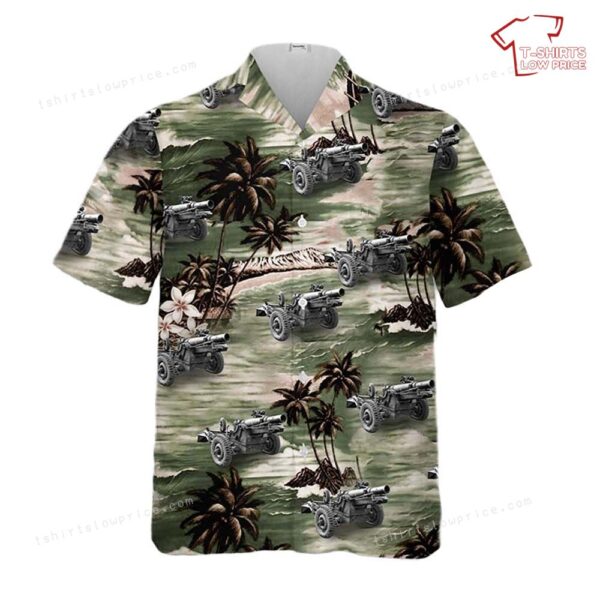 Australian Army Ordnance QF 25-pounder Short In WWII Hawaiian Shirt Australian Army Ordnance QF 25-pounder Short In WWII Hawaiian Shirt