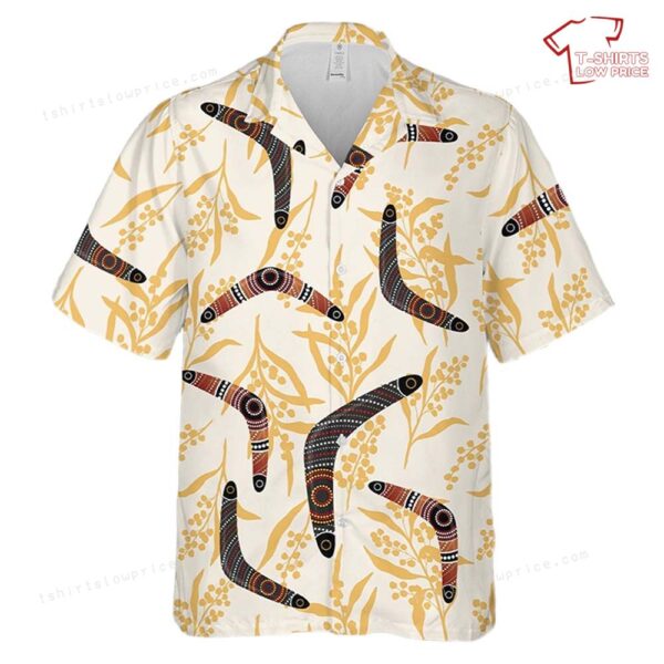 Australian boomerang Golden Wattle Flowers Hawaiian Shirt