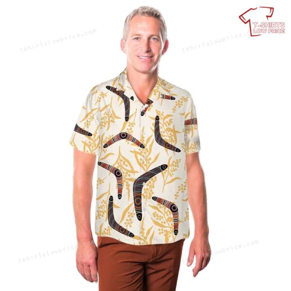 Australian boomerang Golden Wattle Flowers Hawaiian Shirt