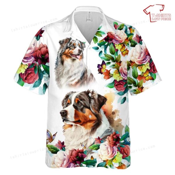 Australian Shepherd Floral Pattern Hawaiian Shirt Australian Shepherd Floral Pattern Hawaiian Shirt