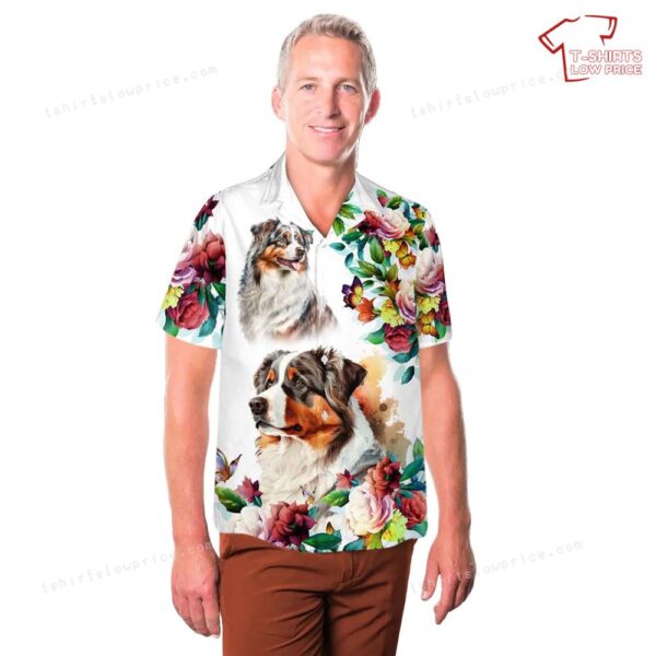 Australian Shepherd Floral Pattern Hawaiian Shirt Australian Shepherd Floral Pattern Hawaiian Shirt