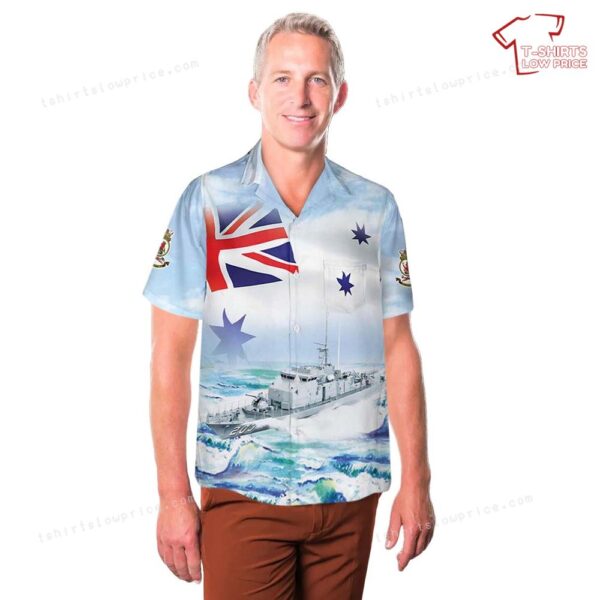 Royal Australian Navy HMAS Fremantle (FCPB 203) Fremantle-class patrol boat Australian White Ensign Pocket Hawaiian Shirt Royal Australian Navy HMAS Fremantle (FCPB 203) Fremantle-class patrol boat Australian White Ensign Pocket Hawaiian Shirt
