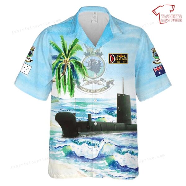 Royal Australian Navy HMAS Oxley (S 57) Light Blue Hawaiian Shirt Royal Australian Navy HMAS Oxley (S 57) Light Blue Hawaiian Shirt