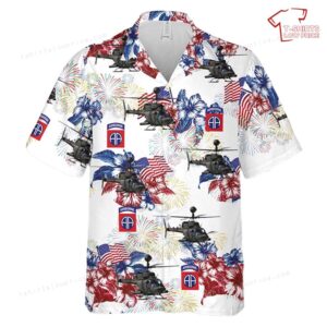 Us Army 82nd Airborne Oh-58d Kiowa Warrior, 4th Of July Hawaiian Shirt