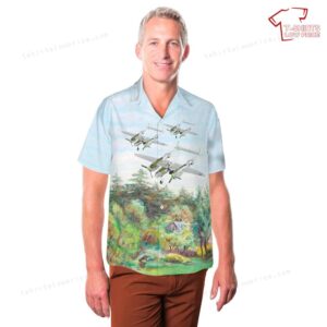 US Army Air Corps Lockheed P 38 Lightning Down Beat World War II American fighter aircraft Hawaiian Shirt 3