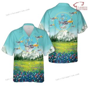 US Army Air Forces 375th Fighter Squadron, 361st Fighter Group ‘Yellow Jackets’ P-51 Mustang ‘Detriot Miss’ In WWII Hawaiian Shirt