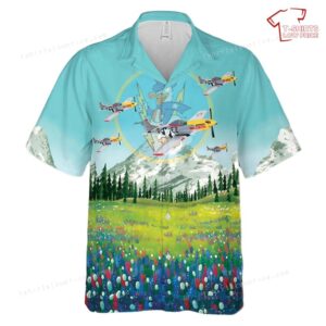 US Army Air Forces 375th Fighter Squadron, 361st Fighter Group ‘Yellow Jackets’ P-51 Mustang ‘Detriot Miss’ In WWII Hawaiian Shirt