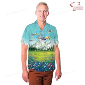 US Army Air Forces 375th Fighter Squadron 361st Fighter Group Yellow Jackets P 51 Mustang ‘Detriot Miss In WWII Hawaiian Shirt 3