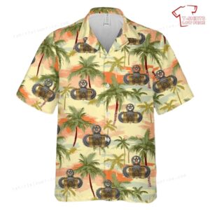 US Army Airborne Master Jump Wings with Engineer Castle Hawaiian Shirt