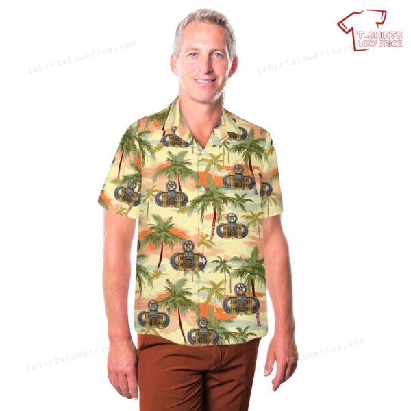 US Army Airborne Master Jump Wings with Engineer Castle Hawaiian Shirt