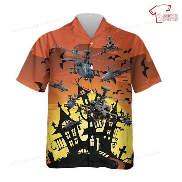 US Army Boeing AH-64 Apache Halloween Hawaiian Shirt US Army Boeing AH-64 Apache Halloween Hawaiian Shirt