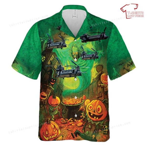 US Army Boeing MH-47G Chinook Halloween Hawaiian Shirt US Army Boeing MH-47G Chinook Halloween Hawaiian Shirt
