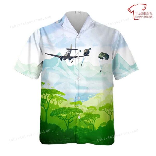 US Army C-47 Boogie Baby paratroopers over Frederick Army Airfield in Oklahoma Hawaiian Shirt US Army C-47 Boogie Baby paratroopers over Frederick Army Airfield in Oklahoma Hawaiian Shirt