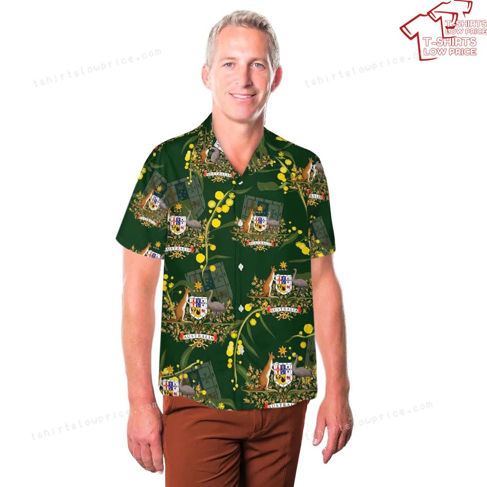 Australia Golden Wattle And Coat of Arms Hawaiian Shirt 3 Australia Golden Wattle And Coat of Arms Hawaiian Shirt 3