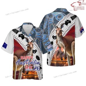 Kangaroo Happy Australia Day Aboriginal Hawaiian Shirt
