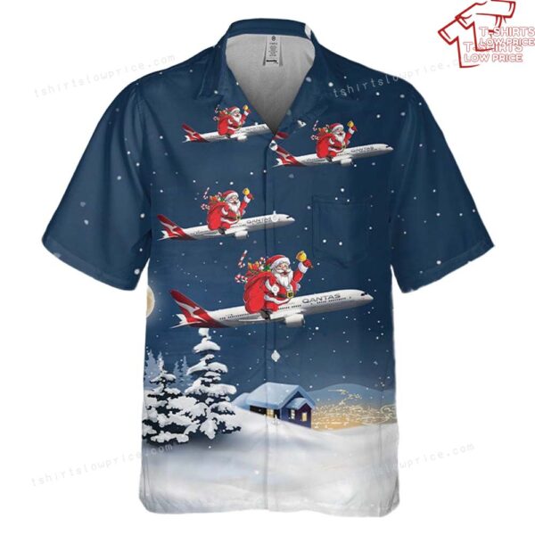 Santa Claus Australia Qantas Boeing 787-9 Dreamliner Pocket Hawaiian Shirt Santa Claus Australia Qantas Boeing 787-9 Dreamliner Pocket Hawaiian Shirt