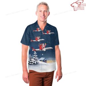 Santa Claus Australia Qantas Boeing 787 9 Dreamliner Pocket Hawaiian Shirt 3
