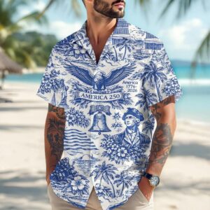 Vintage Patriotic  America 250 Hawaiian Shirt