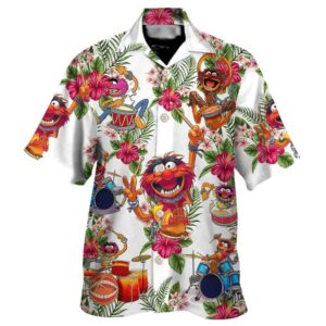 Muppet Playing Drum Tropical Flower Hawaiian Shirt