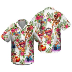 Muppet Playing Drum Tropical Flower Hawaiian Shirt