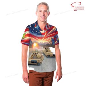 US Army M1 Abrams California Army National Guard 185th Armor Battalion 4th Of July Hawaiian Shirt 3