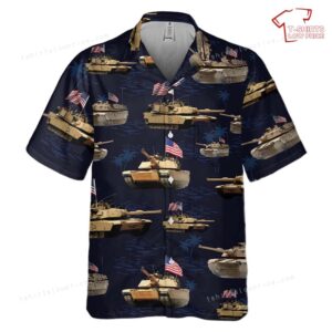 US Army M1A1 Abrams Tank July 4th Pocket Hawaiian Shirt
