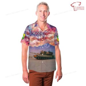 US Army M1A2 Abrams Tank 155th Armored Brigade Combat Team Mississippi Army National Guard 4th Of July Hawaiian Shirt 3