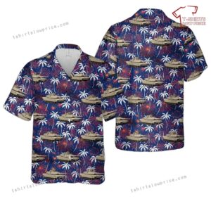US Army M1A2 Abrams Tank Fireworks With Palm Trees Hawaiian Shirt