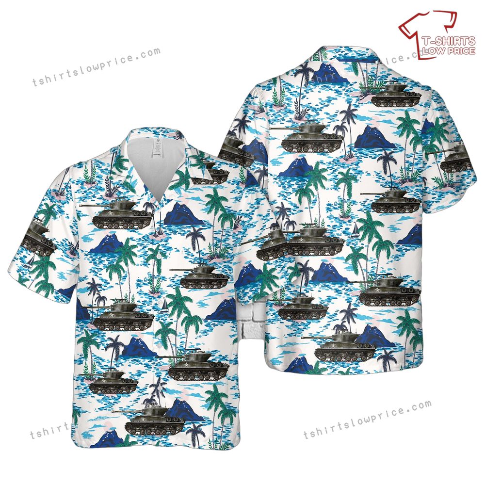 US Army M4A3(76)W HVSS of the 41st Tank Battalion, 11th Armored Division Hawaiian Shirt US Army M4A376W HVSS of the 41st Tank Battalion 11th Armored Division Hawaiian Shirt 1