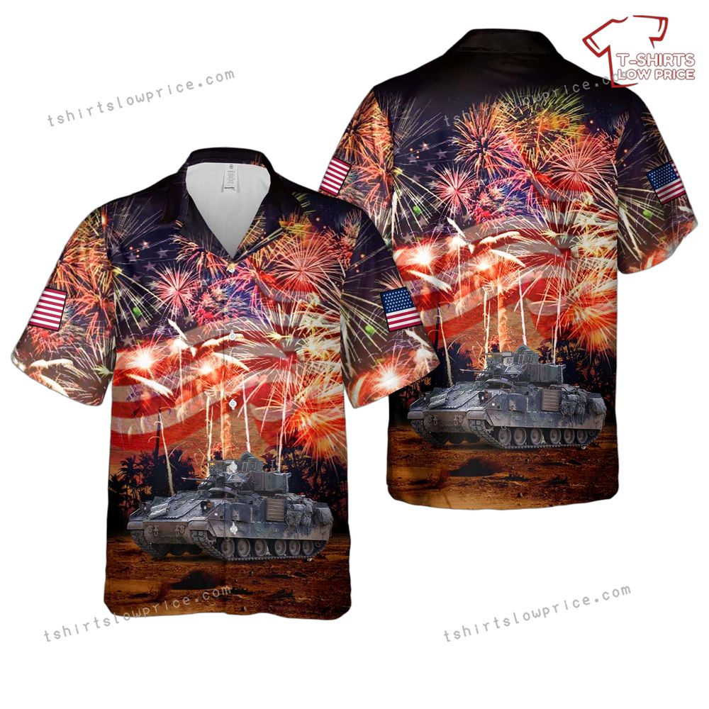 US Army M1128 Mobile Gun System Of Palehorse Troop, 4th Squadron, 2nd Cavalry Regiment, 4th Of July Hawaiian Shirt US Army M1128 Mobile Gun System Of Palehorse Troop 4th Squadron 2nd Cavalry Regiment 4th Of July Hawaiian Shirt 1