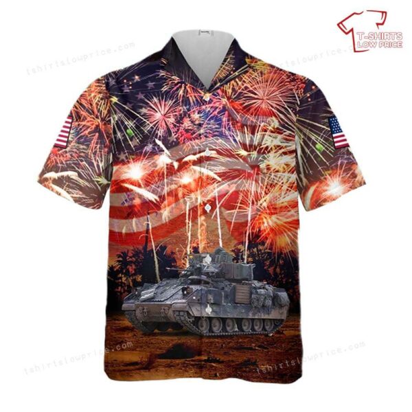 US Army M1128 Mobile Gun System Of Palehorse Troop, 4th Squadron, 2nd Cavalry Regiment, 4th Of July Hawaiian Shirt US Army M1128 Mobile Gun System Of Palehorse Troop, 4th Squadron, 2nd Cavalry Regiment, 4th Of July Hawaiian Shirt