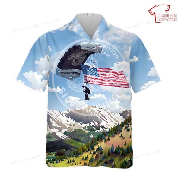 US Army Maneuver Center of Excellence Command Exhibition Parachute Team Silver Wings Hawaiian Shirt US Army Maneuver Center of Excellence Command Exhibition Parachute Team Silver Wings Hawaiian Shirt