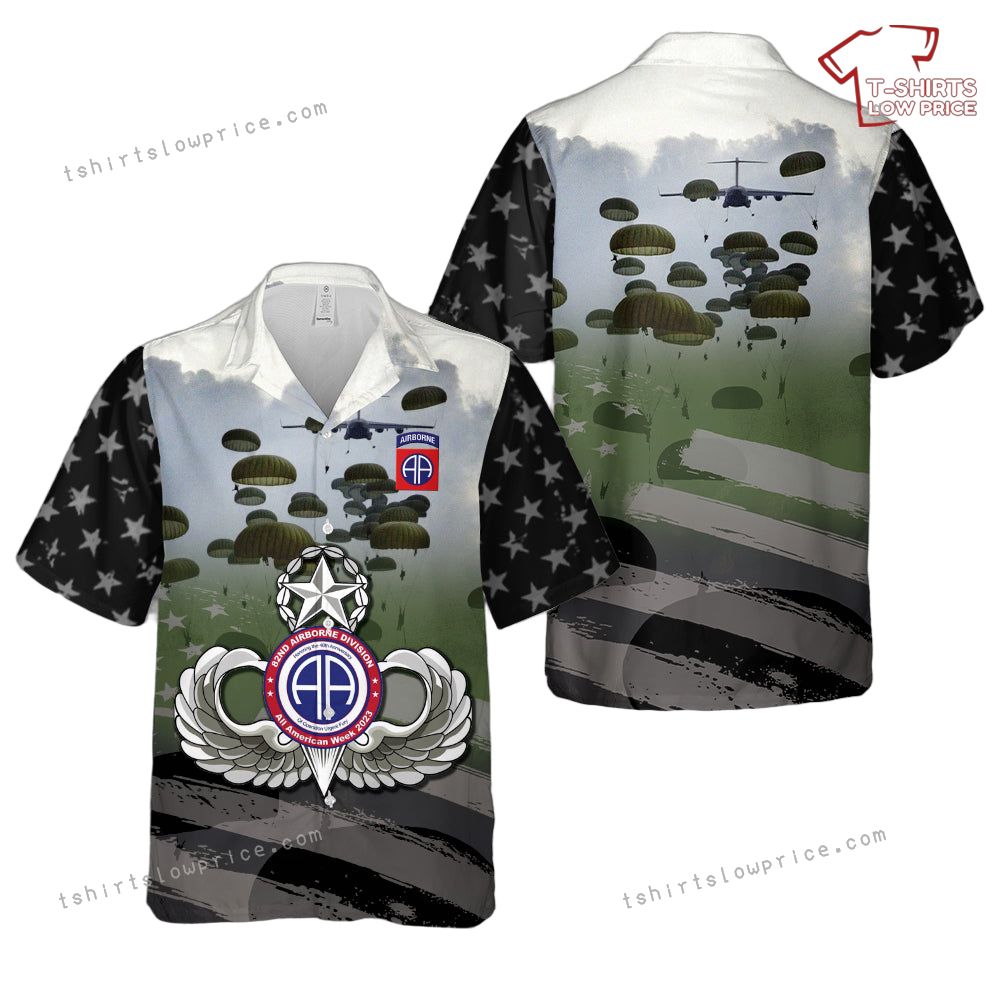 US Army National Airborne Day, Paratroopers of the Army's 82nd Airborne Division drop Hawaiian Shirt US Army National Airborne Day Paratroopers of the Armys 82nd Airborne Division drop Hawaiian Shirt 1