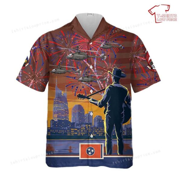 US Army OH-58D Kiowa, 1-230th Air Cavalry Regiment, Tennessee Army National Guard, 4th Of July Hawaiian Shirt US Army OH-58D Kiowa, 1-230th Air Cavalry Regiment, Tennessee Army National Guard, 4th Of July Hawaiian Shirt