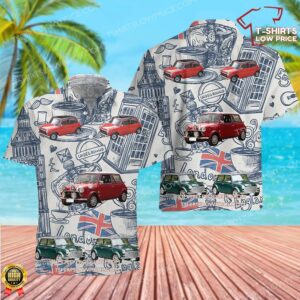 Mini Cooper 1300 With British Flag Hawaiian Shirt