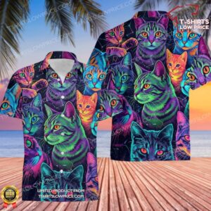 Neon Cat Hawaiian Shirt
