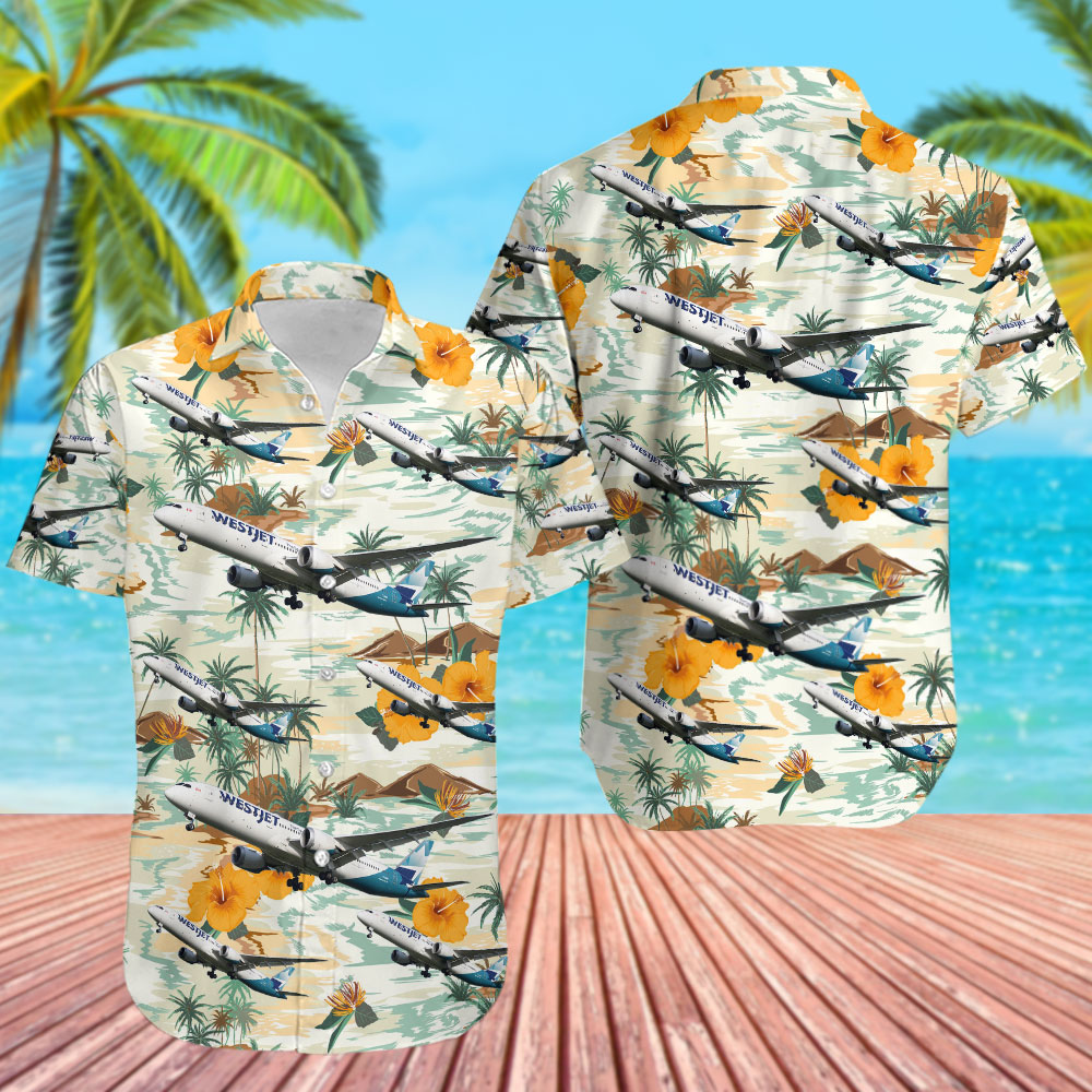 Boeing 787-9 Dreamliner WestJet Airlines Hawaiian Shirt 0 4