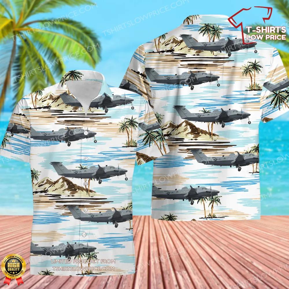 USA Air Force Hawker Beechcraft MC-12W Liberty (350ER) Hawaiian Shirt USA Air Force Hawker Beechcraft MC 12W Liberty 350ER Hawaiian Shirt 2